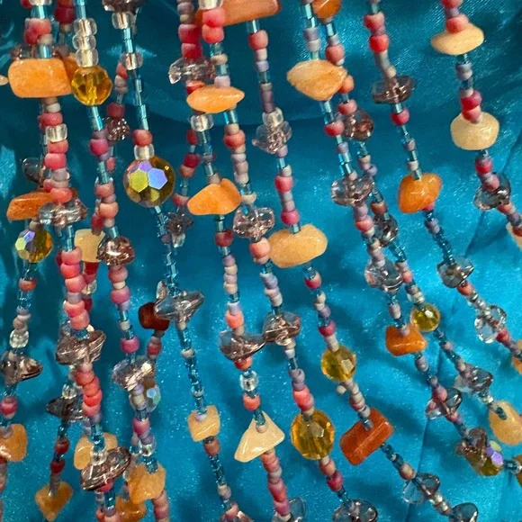 Strapless Turquoise Beaded/Shell Prom Dress - Picture 4 of 7